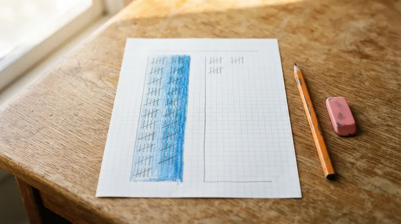 Hand-drawn bar chart on graph paper comparing two pencil-shaded columns